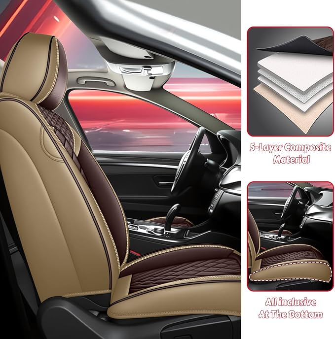 for Kia Sportage Car Seat Covers Full Set, Leather Seat Covers for Car,Lumbar Muscle Pain Healing Function, Waterproof Automobile Seat Protector with Lumbar Support(Ivory Coffee)