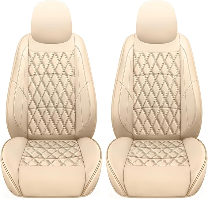 NS YOLO Leather Car Seat Covers,Universal Fit for Most Cars,SUVs and Sedans,Waterproof Luxury Leatherette Cushions, 2 Seats Protectors (Beige, Front Pair-2 Seats(Driver and Passenger))