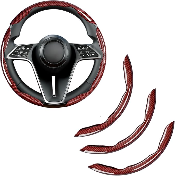 LevChall 3-Piece Carbon Fiber Steering Wheel Cover, Anti-Slip & Segmented Thin Design for Comfort Grip, Universal Fit 99% Cars SUV Truck,Red