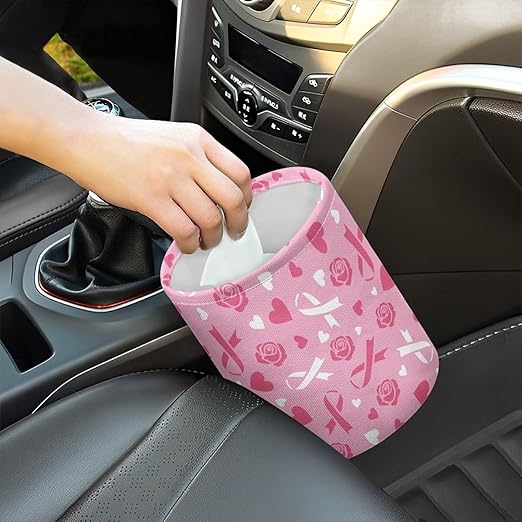 Breast Cancer Pink Ribbon Car Trash Bag, Car Trash Can - Cute, Portable, Collapsible for Back Seat, Floor, or Hanging Headrest Waste Basket