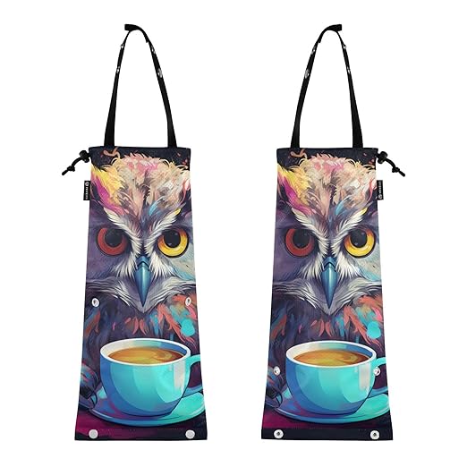 ALAZA Hanging Car Trash Bags Garbage Bag Trash Can for Back Seat Small Owl Coffee Washable Storage Bag Retractable 2 Pack