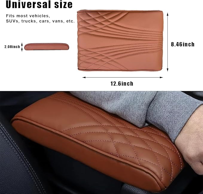 Ziciner Car Center Console Cover, Leather Memory Foam Armrest Cushion Protection Pad, Waterproof Hand Rest Pillow with Height Increase, Universal Accessory for Most Car (Brown #Angel)