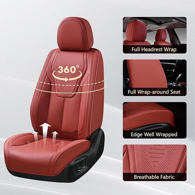 FLORICH Front Seat Covers for Cars, Luxury Waterproof Faux Leather Seat Covers Cushion, Car Seat Protectors Universal Fit for Most 5 Seats Vehicles - Red