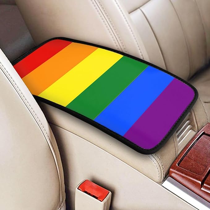 DORKEIXIA Rainbow Gay Pride Flag LGBT Auto Center Console Armrest Pad Universal Car Center Console Cover Seat Box Cover for Sedan, Van, SUV, Truck Car Accessorie