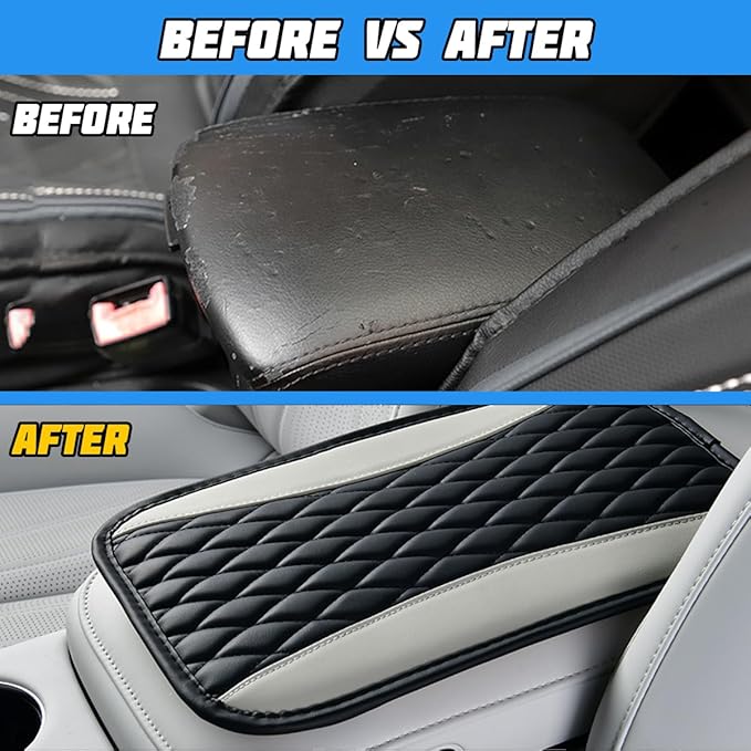 Car Center Console Cover, PU Leather Waterproof Vehicle Armrest Seat Box Protector, Automotive Interior Arm Rest Cushion Protection Accessories, Universal for SUV Sedan Truck (Black/Gray)