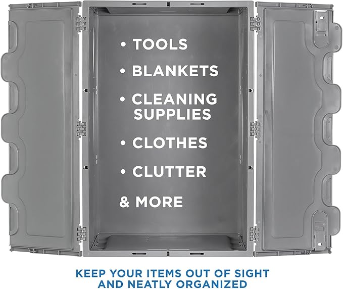 Mount-It! Folding Plastic Storage Crate, PACK OF 3, Collapsible Utility Distribution Container with Attached Lid, 65L Liter Capacity, Gray,