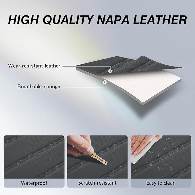 crossmiles Faux Leather Car Seat Covers Full Set, Foam Seat Cover for Car, Universal Car Seat Protector with Waterproof and Breath Fit for Cars, Trucks, SUV, Vans(Grey Striped)
