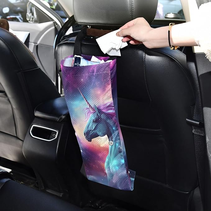 ALAZA Hanging Car Trash Bags Garbage Bag Trash Can for Back Seat Small Unicorn Galaxy Washable Storage Bag Retractable 2 Pack