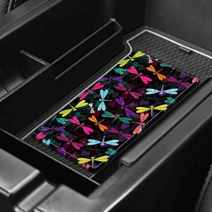 ADUQLZUX Leather Car Registration and Insurance Card Holder, Cute Car Accessories Vehicle Glove Box Car Organizer for Documents, Cards, License Colorful Dragonfly