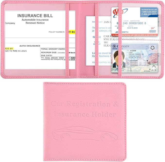 Cacturism Car Registration and Insurance Holder, Vehicle Glove Box Car Organizer，Women Interior Car Accessories Case for Cards, Essential Document, Driver License, Pink | for Cards, Essential Document, Driver License