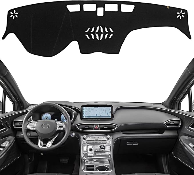 KEYOOG Dashboard Cover Dash Mat Fit for Hy-undai Santa Fe 2023-2019 (Without HUD Models),Car Dash Board Mat Anti-Glare Carpet,Non-Slip Pad Sunshield Protector (Black)