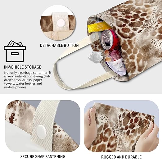 AXZOPDE Cute Car Trash Can, Hanging Canvas Car Back Seat Organizer and Storage Bag, Funny Car Trash Bag For Travelling, Outdoor Cute Brown Leopard Pattern
