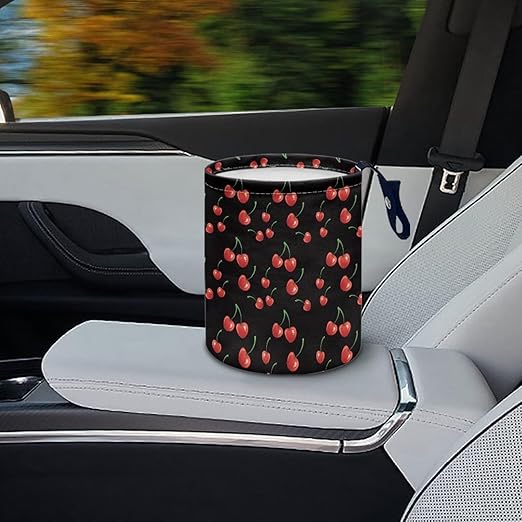 Brosoneto Red Cherry Car Trash Can - Cute，Portable,Collapsible Back Seat, Front Console, Floor, or Hanging Headrest Waste Basket Car Garbage Bag