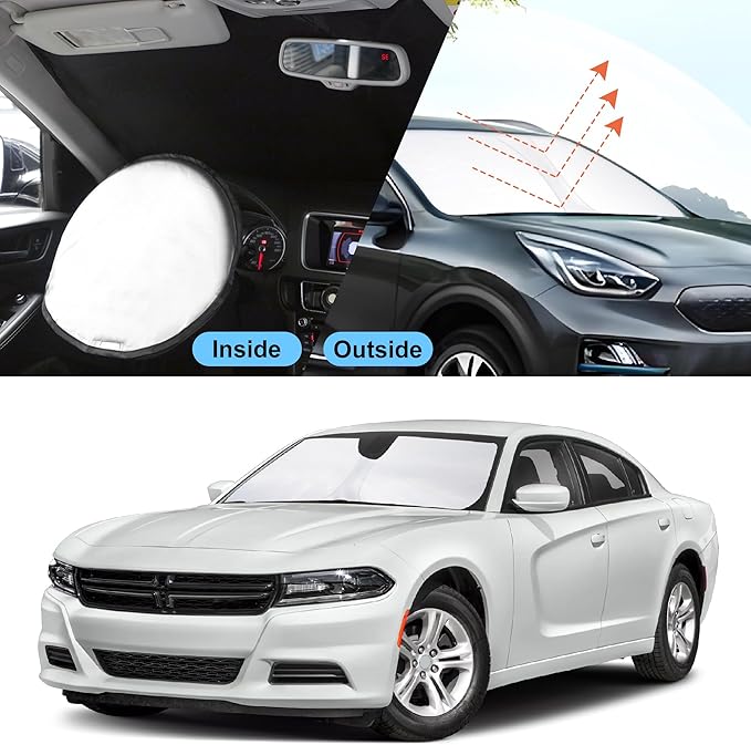 Windshield Sun Shade Custom Fit for 2011-2023 Dodge Charger Accessories Foldable Sunshade Sun Blocker Protect Car from Sun Rays & Heat Damage Keep Car Cooler