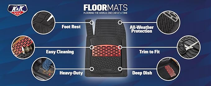 K&K Auto Accessories 3D Car Floor Mat Thick 8 Lb Heavy Duty Durable Universal Sapphire Black Deep Dish for Cars SUVs Minivan Truck