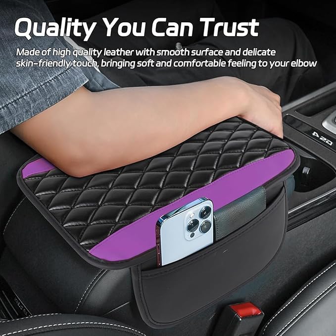 Car Center Console Cover for Acura MDX 2022 2023 2024, Memory Foam Arm Rest Cover Pad Comfortable Waterproof Armrest Cushion with 2 Storage Bags Universal Accessories,C/Purple