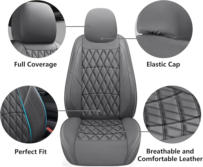 NS YOLO Leather Car Seat Covers,Universal Fit for Most Cars,SUVs and Sedans,Waterproof Luxury Leatherette Cushions, 5 Seats Protectors (Grey, Full Set-5 Seats(Front and Rear))