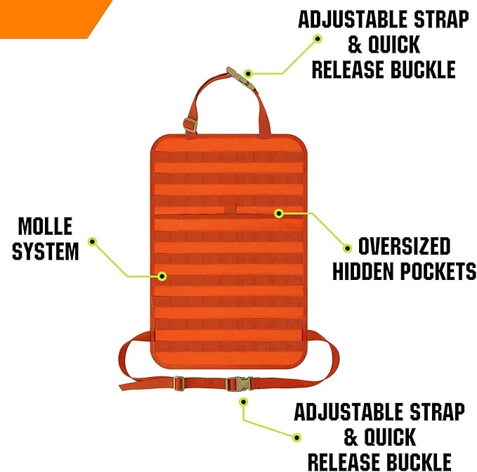 IronSeals 2 Pack Car Seat Back Organizer, Tactical Molle Panel Sag Proof Vehicle Seat Cover Protector Nylon Car Seat Back Hanger Bag Pad