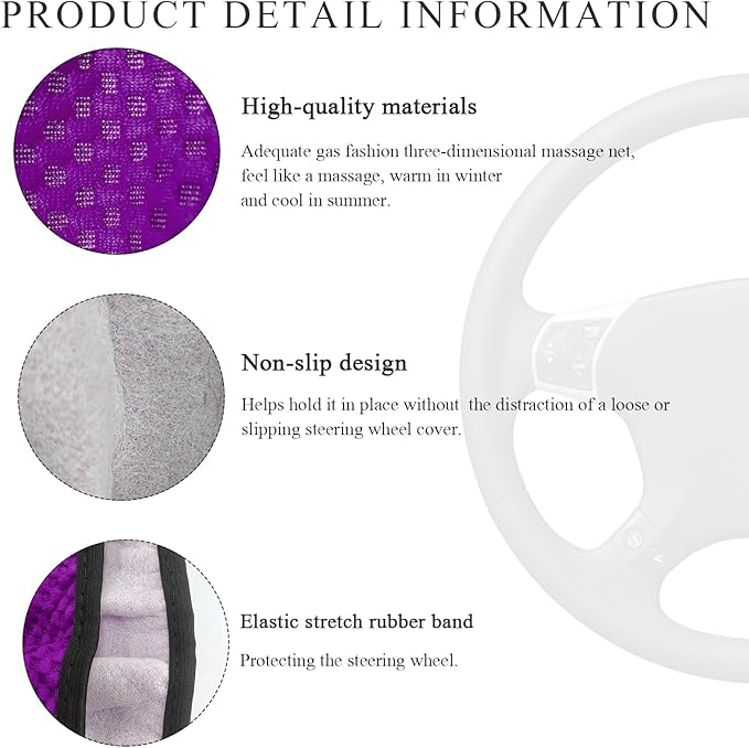 Elastic Steering Wheel Cover, 15"×15" Comfy Breathable Stretch Steering Wheel Protector, Ice-Silk Cloth Polyester Steering Wheel Cover for Men Women, Car Accessories (Dark Purple)