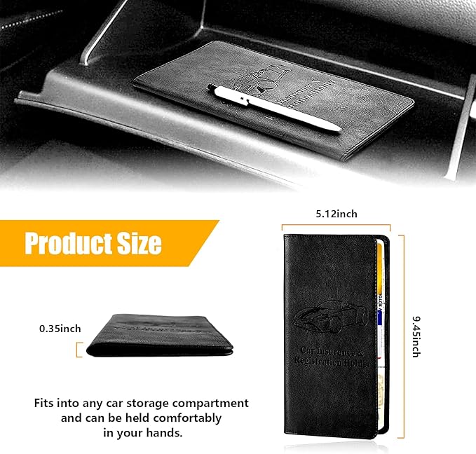 Kewucn Car Registration and Insurance Holder, Leather Auto Glove Box Organizer with Magnetic Shut, Vehicle Compartment Accessories Case for Cards, Driver License & Essential Documents