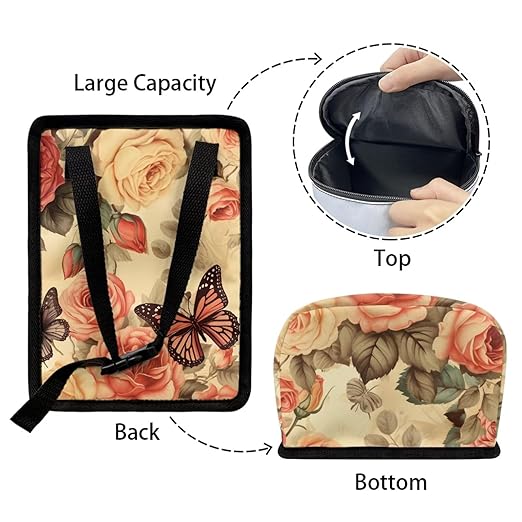 Rose Car Trash Can Hanging,Vintage Rose Floral Butterfly Auto Garbage Bag with Lid Seat Leak Proof Easy to Install Universal Fit Most Vehicle Back/Front/Console of Any Cars,Rose Car Accessory