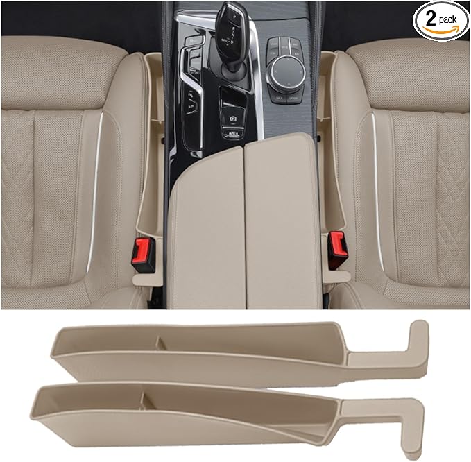 Berylins Seat Gap Storage Box for Your Car,Trucks, Auto Side Seat Gap Filler Organizer 2 Pack, Fill the Gap Space Between the Console and Seats, Universal Car Accessories Gap Filler, Beige