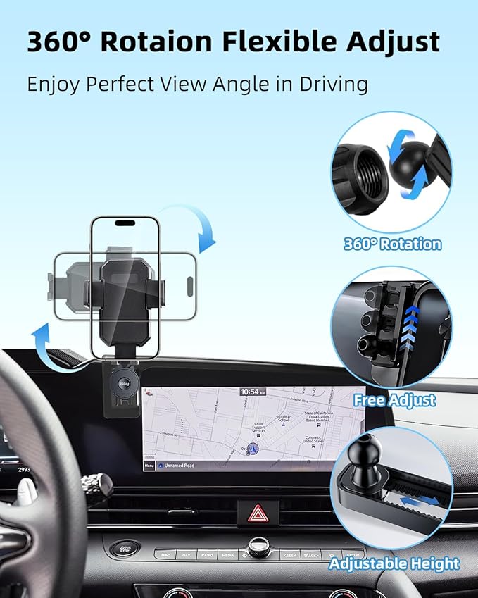 PZK Car Phone Holder for Hyundai Elantra 2021-2025 SE/SEL/Sport/Limited/N Line Accessories Custom 8-Inch/10.25-Inch Screen Auto Lock Car Phone Holder with 360° Rotating Extension Rod Not Affect Screen