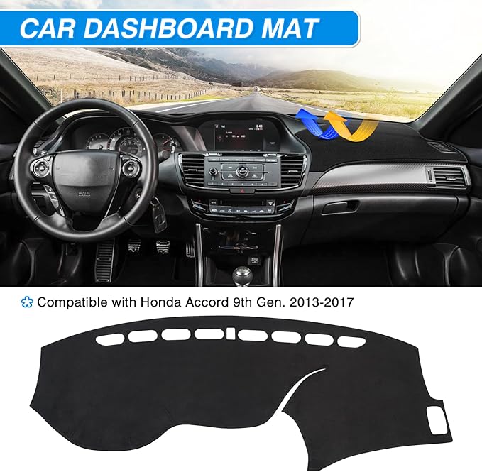 CARTIST Dash Cover fits for Honda Accord 2013 2014 2015 2016 2017 (LX, Sport, EX, EX-L, & Touring) Dashboard Cover Mat Non-Slip Carpet Sunshield Glare UV Rays Protector