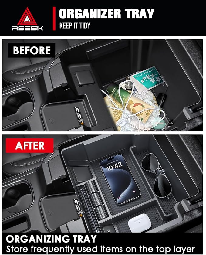 ASZSK for 2022-2026 Chevy Silverado/GMC Sierra 1500&2024-2026 Silverado/Sierra 2500HD 3500HD - (Full Console w/Bucket Seats ONLY) Center Console Armrest Organizer ABS Materials