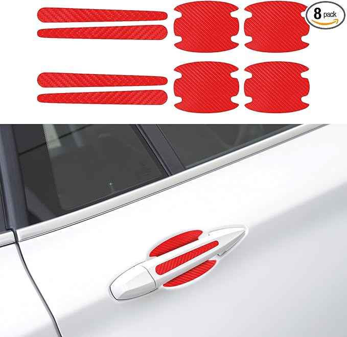 8PCS Car Door Handle Scratch Protectors, Carbon Fiber Car Door Handle Bowl Sticker, Universal Car Door Handle Paint Guard Cover, Auto Exterior Decor Door Handle Cup Protective Film for Most Models