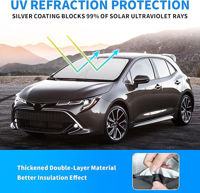 Thickened 2-Layer Front Windshield Sun Shade Compatible for Toyota Corolla E210 2019-present, Foldable Custom Fit Sunshade Blocks 99% Heat, Keeps Car Interior Cool (for Corolla E210 2019-present)
