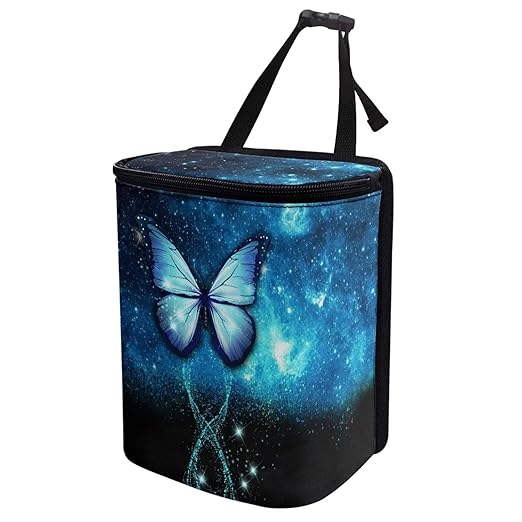 DISNIMO Blue Butterfly Car Trash Can Easy-to-Install Car Accessory Interior, Leak-Proof Car Garbage Can Bin Organizer Storage Bag for The Back Seat of Any Cars, Sedans, SUVs & Trucks