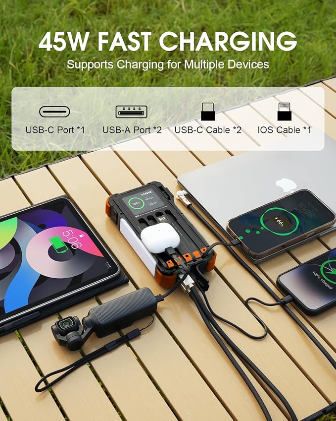 Solar Jump Starter, 5000A Peak 12V Car Battery Jump Starter for Up to 10.0L Gas & 6.0L Diesel Engines, Jumper Cables & Solar Power Bank, Car Accessories & Gift for Men, Husband, Dad, Organge