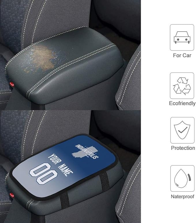 Custom Football Car Armrest Covers Universal Auto Center Console Pad Car handrail Box Cushion Personalized Add Name & Number Fans Gift Fit Suit for SUV Truck Sedan Van