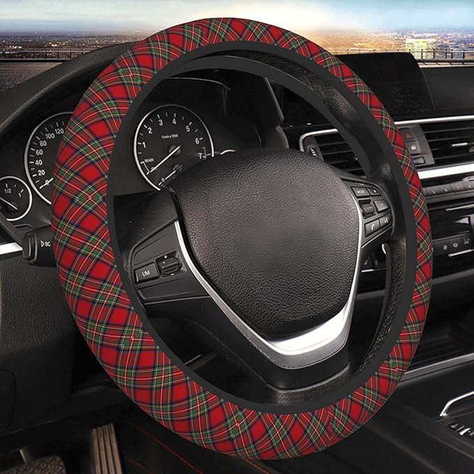 Thickened Elastic Steering Wheel Cover, Plaid Tartan Clan Stewart Red Green Pattern Ultra, Soft, Breathable, Fit for Cars, SUVs, Trucks, Stylish Comfortable Grip