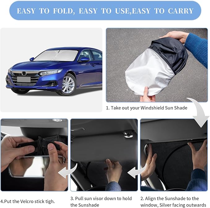 ZOIBV for Honda Accord 10 Gen 2018-2022 Sun Shade Sunshade Windshield Cover, 4-Layer Front Window Shade Custom Fit Sun Visor 240T Foldable Shade Blocks UV Rays Cooler Car Accessories