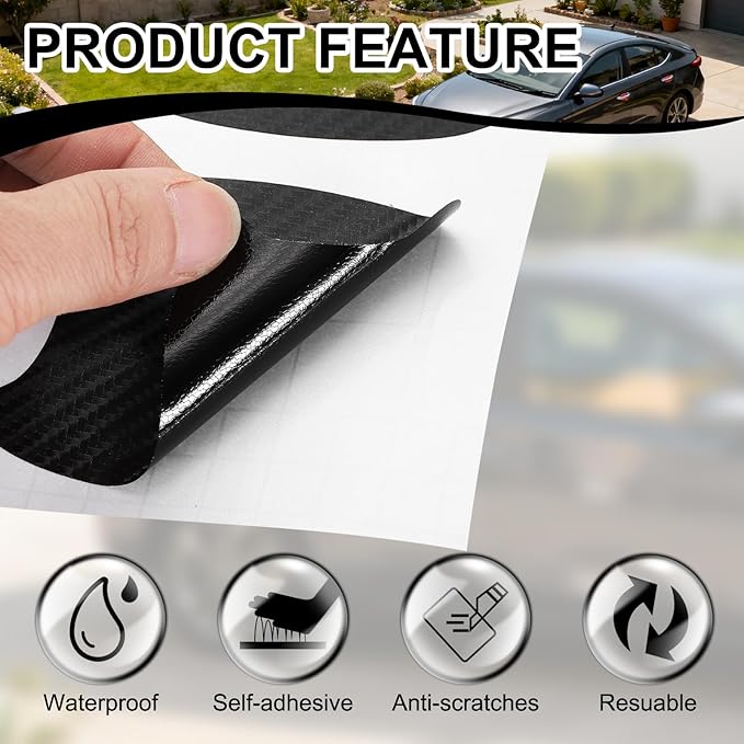 PATIKIL 2.68" x 3.35" Car Door Handle Sticker, 8Pcs Carbon Fiber Anti-Scratches Vehicle Door Cup Protectors with Scraper Auto Door Handle Protective Film for Cars Trucks RV SUV, Black