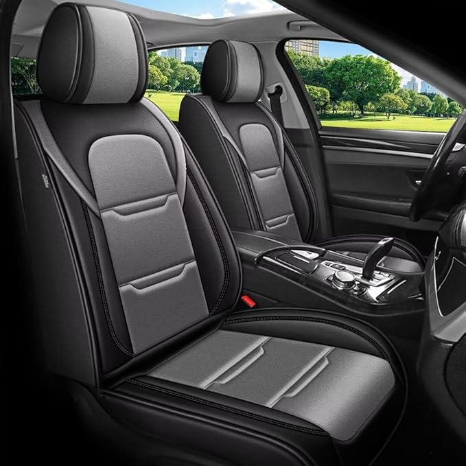 YORKNEIC Seat Covers for Hyundai Kona 2018-2024 2025:2 Row 5 Seat Full Set Faux Leather Car Seat Covers Cushion Waterproof Car Seat Protectors with Airbag Compatible(5 Seat Full Set,Black&Grey)