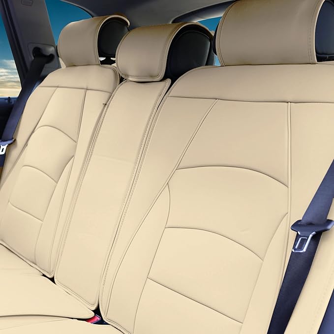 FH Group Ultra Comfort Highest Grade Faux Leather Seat Cushions (Solid Beige) Rear Set with Gift – Universal Fit for Cars Trucks & SUVs