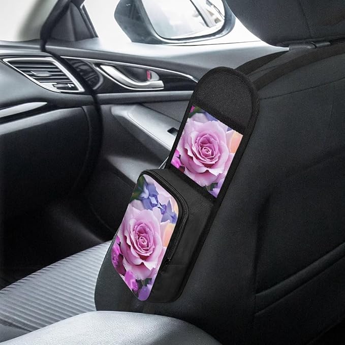 3D Rose Flower Auto Seat Storage Bag Multi-Pocket Seat Side Organizer Multifunctional Car Seat Storage Hanging Bag Suitable for Cars, SUVs, Trucks
