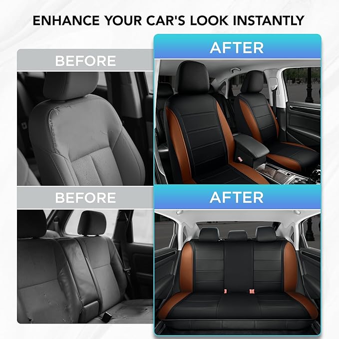 Road Comforts Leather Seat Covers, Breathable Car Seat Covers Full Set for Men,Airbag Compatible, Automotive Seat Covers Set Universal Fit Most Cars,Vans,Truck,SUV