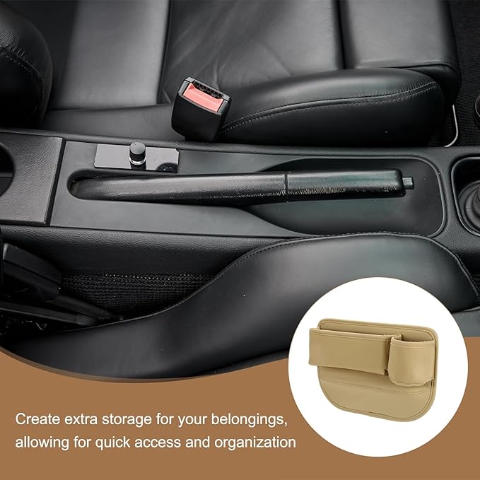 HARFINGTON Car Seat Gap Filler Organizer 11.8 x 8.3 x 2.2 Inch PU Universal Car Organizer Storage Box Between Seat and Console (Left) with Cup Holders for Phone Sunglasses Keys, Beige