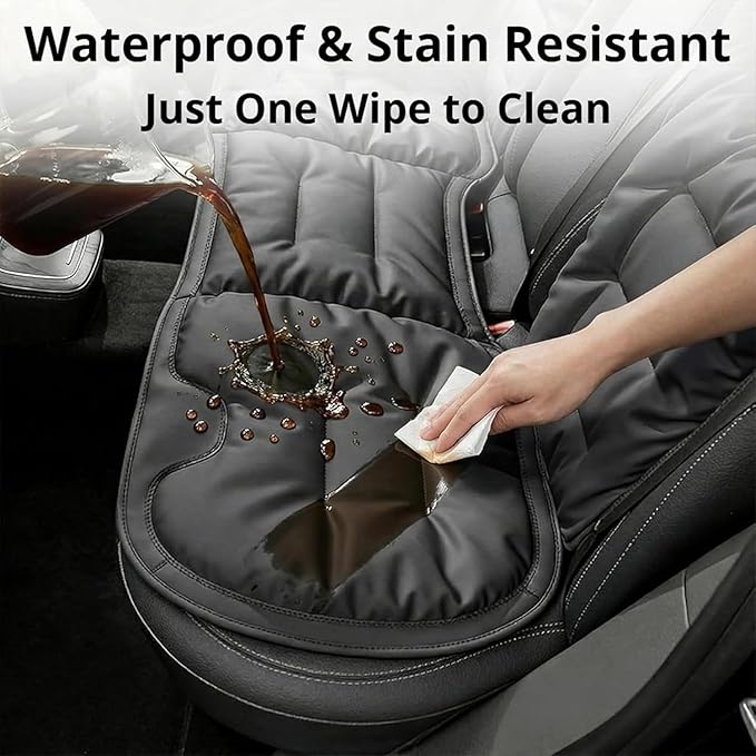 Skin-Friendly & Dirt-Repellent Leather Seat Cushions, 2026 Car Seat Cushion for Driving, 1.57" Thick Comfort Seat Protector, Universal Non-Slip Memory Foam Pad for Car (Black, Rear Seat Cushion)