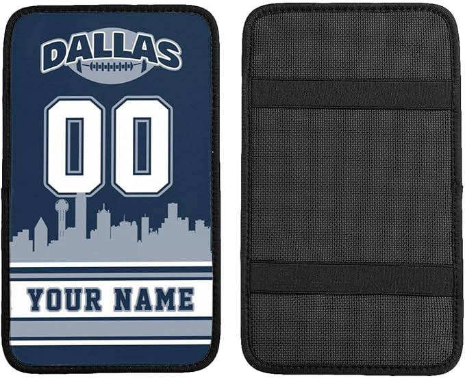 Custom Football Car Armrest Covers Personalized Football Style with Name Number Customized Auto Center Console Pad Car Handrail Box Cushion for Most Vehicle Decor Accessories, Blue