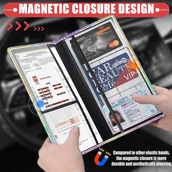 Car Registration Holder, Waterproof PU Leather Vehicle Card Document Glove Box Organizer, Women Interior Auto Accessories Case for Cards, Driver License Car Insurance Holder, Colorful Mandala Pattern