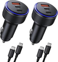 Car Charger for iPhone 16/16 Pro Max USB C Fast Charger,2Pack 90W 3-Port Charger Adapter for iPhone 16/16 Plus/16 Pro/16 Pro Max/15/14/Pro Max/AirPods4/ iPad Pro/Mini, (USB C to C Cable)