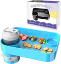 Car Seat Snack Tray for Kids, Square Car Seat Cup Holder Snack Tray with Adjustable Base, Durable CarSeat Tray for Toddlers, Universal Fit for Tesla, Safety Seats, Car Center Consoles (Sky Blue)