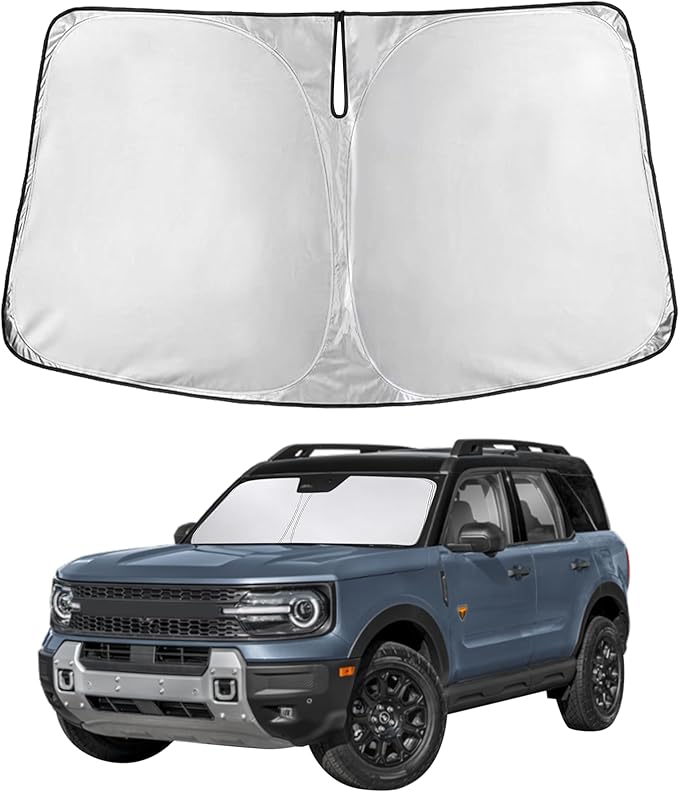 EcoNour Windshield Sun Shade Compatible for Ford Bronco 2021–2026 | SUV Front Window Sunshade | Foldable Heavy-Duty Sun Visor Protector | UV & Heat Blocking | Keeps Cabin Cool