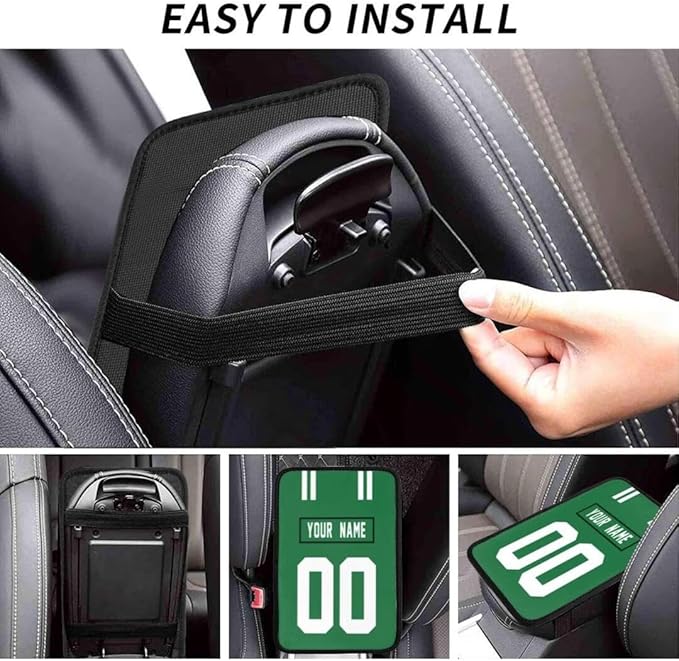 Custom Car Armrest Cover,Add Personalized Name and Number As Gifts for Loyal Football Fans,American Football Auto Center Console Pad Car handrail Box Cushion,Fit for Most Car Seat Box Cover Protector