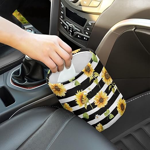 Brosoneto Hanging Portable Car Printed Sunflower Multipurpose Car Accessories Interior Universal Collapsible Back Seat, Front Console, Floor, or Hanging Headrest Waste Basket